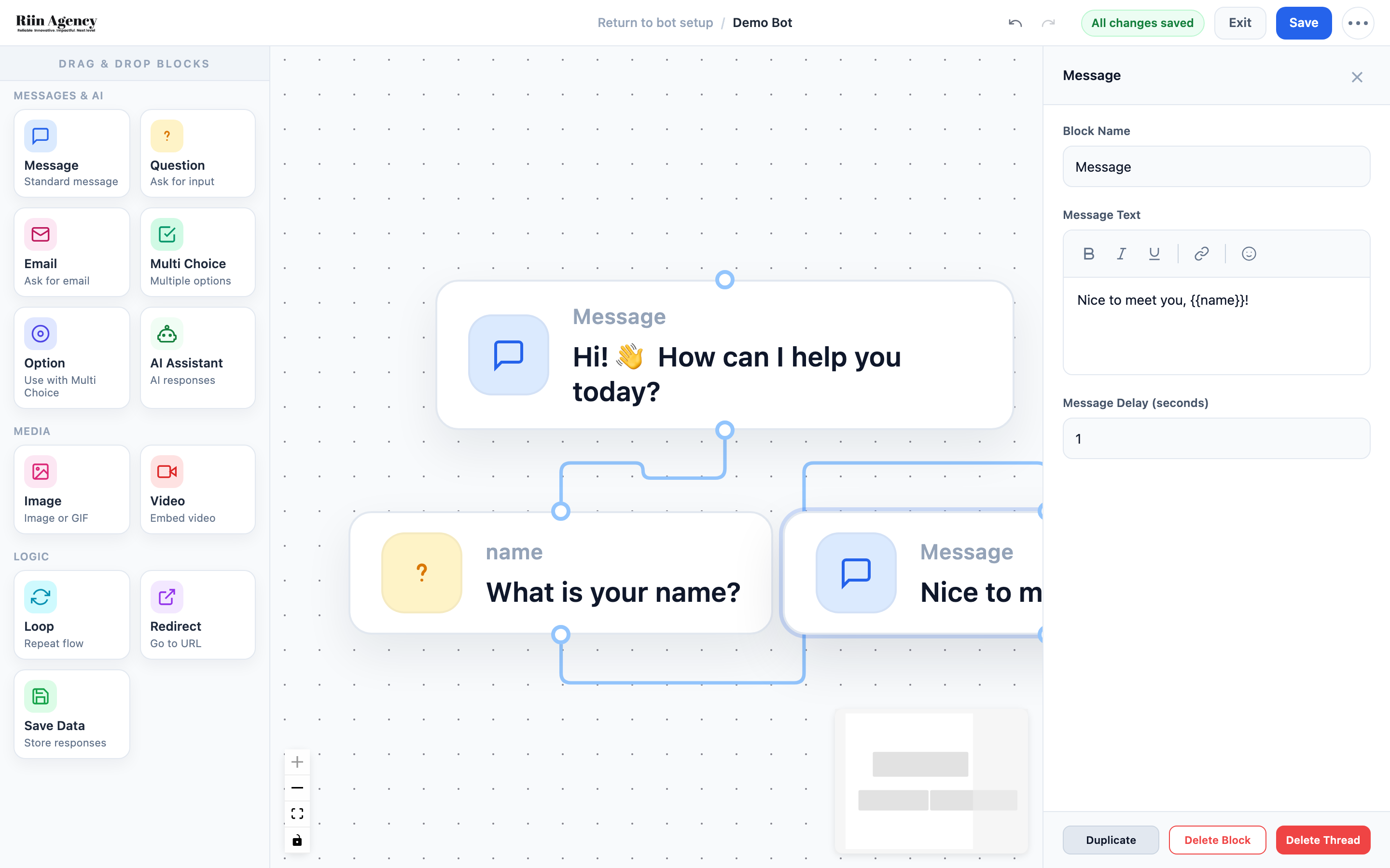 Message block using the name variable